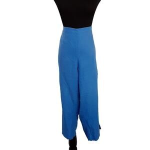 Vintage 100% Linen Wide Leg Trousers Crop Blue Elastic Waist Pedal Pushers 18W